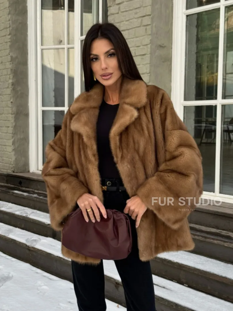 Норковый полушубок Vintage Gold с английским воротником