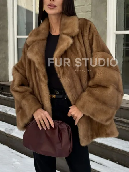 Норковый полушубок Vintage Gold с английским воротником - фото 5