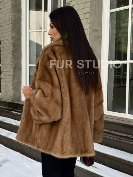 Норковый полушубок Vintage Gold с английским воротником - фото 6