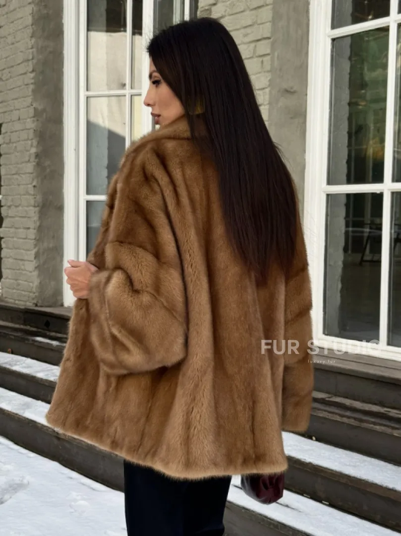 Норковый полушубок Vintage Gold с английским воротником