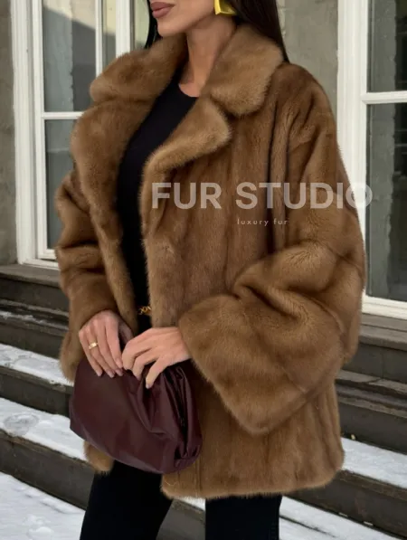 Норковый полушубок Vintage Gold с английским воротником - фото 3