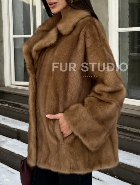 Норковый полушубок Vintage Gold с английским воротником - фото 2