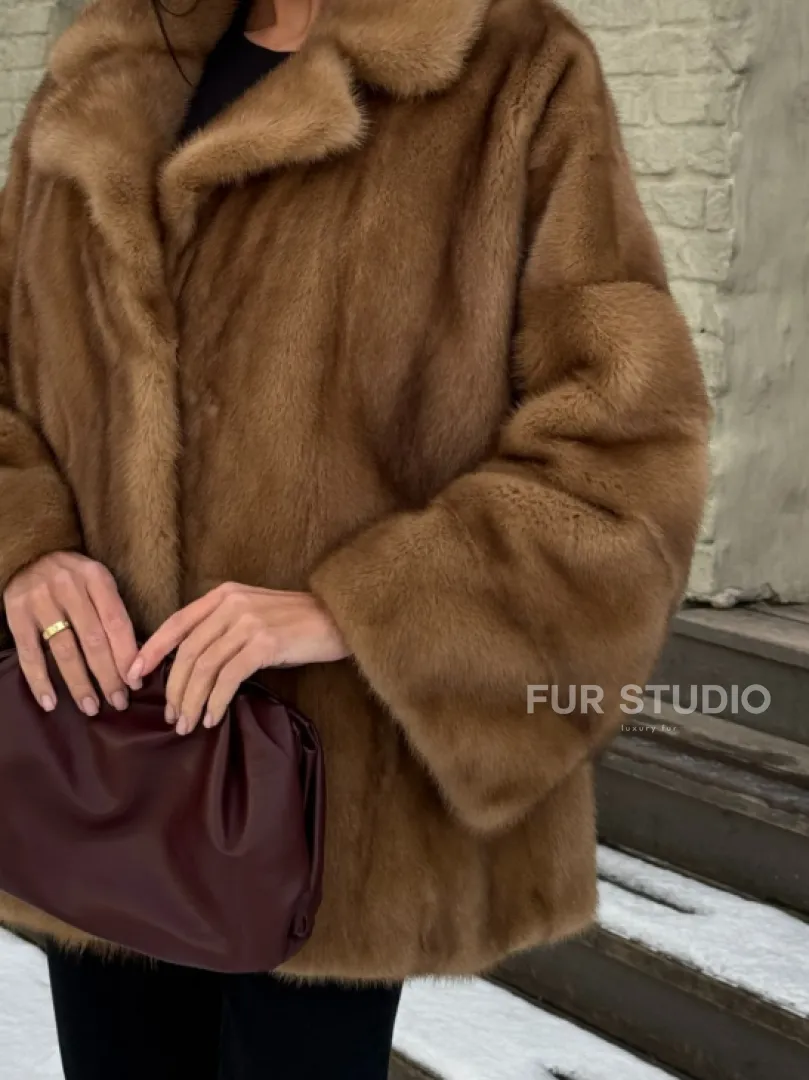 Норковый полушубок Vintage Gold с английским воротником