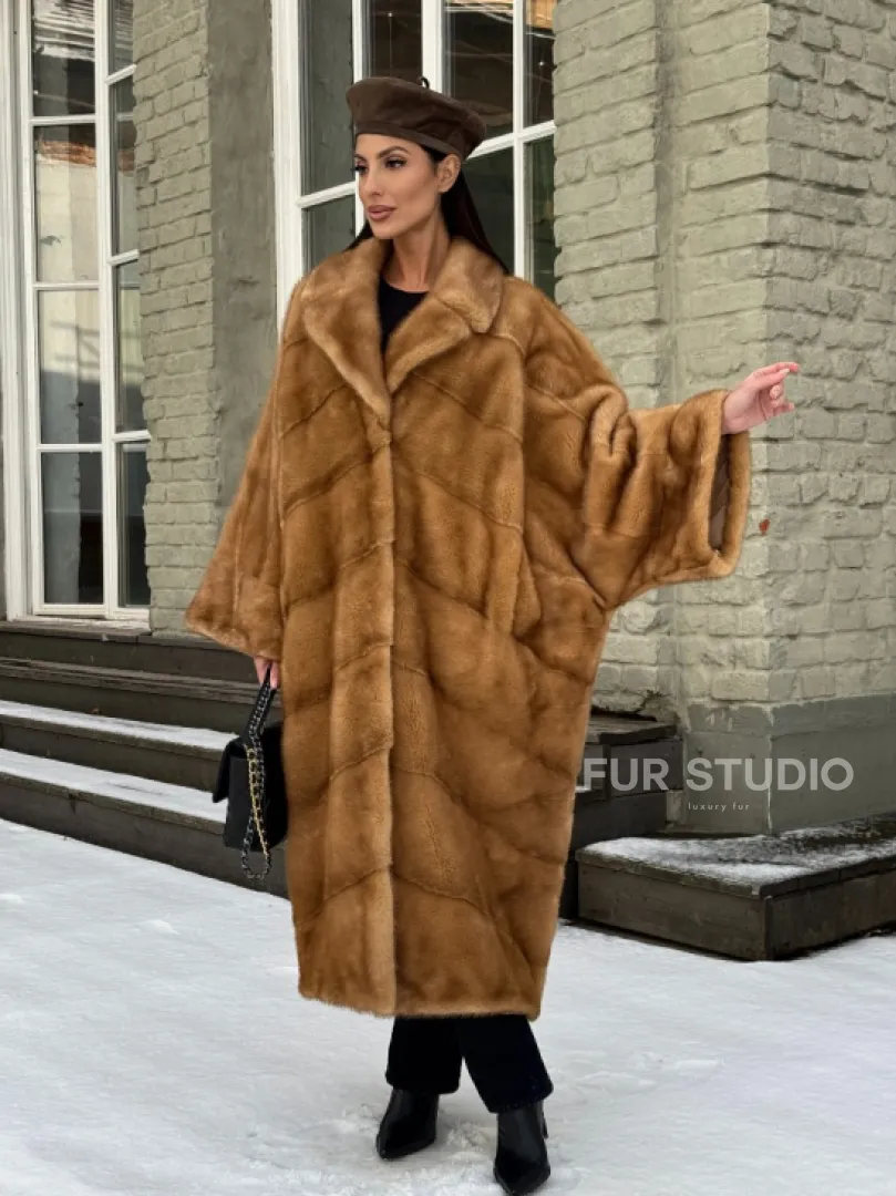 Женское меховое пальто оверсайз, стиль - Бохо из скандинавской норки GOLD - фото 7
