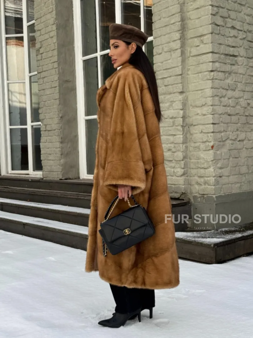 Женское меховое пальто оверсайз, стиль - Бохо из скандинавской норки GOLD - фото 8