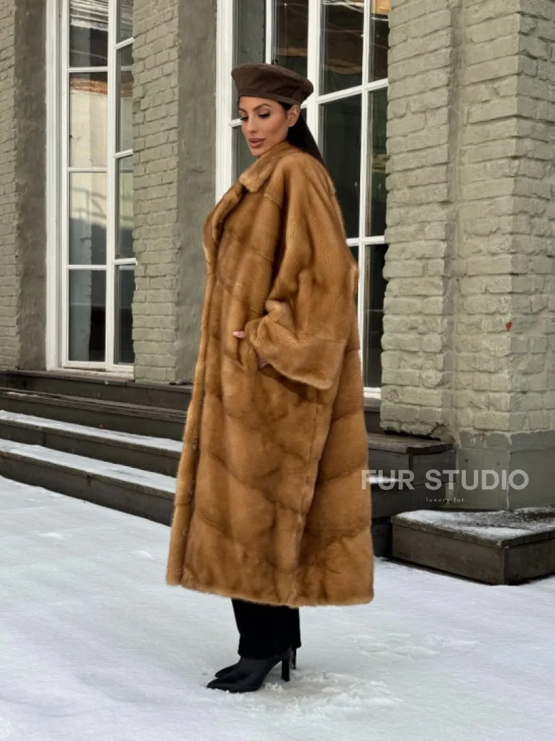 Женское меховое пальто оверсайз, стиль - Бохо из скандинавской норки GOLD - фото 13