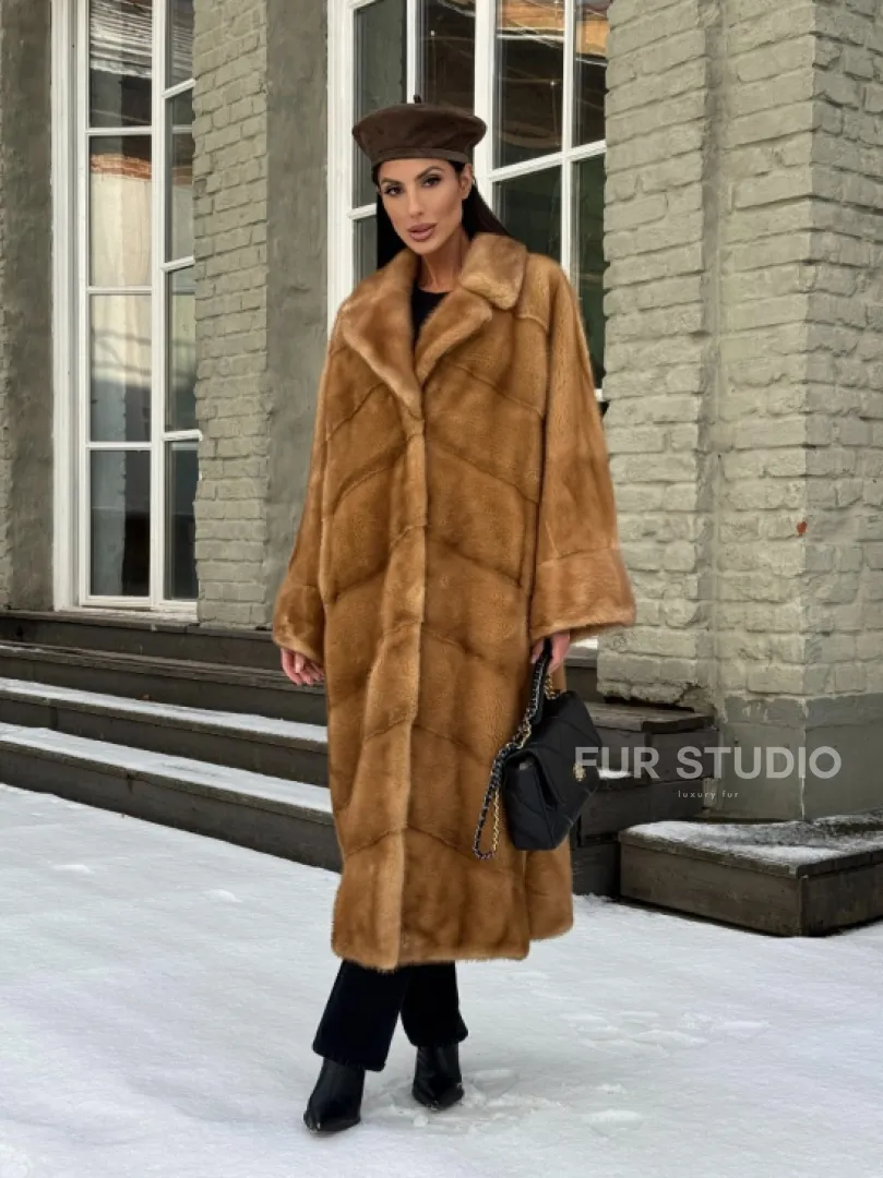 Женское меховое пальто оверсайз, стиль - Бохо из скандинавской норки GOLD - фото 14
