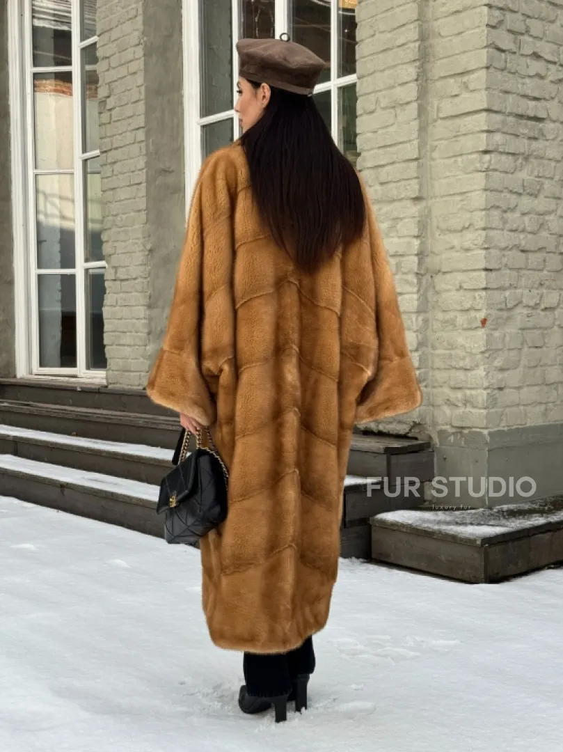 Женское меховое пальто оверсайз, стиль - Бохо из скандинавской норки GOLD - фото 5