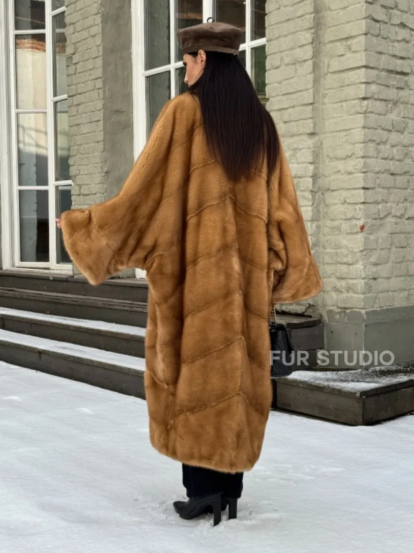 Женское меховое пальто оверсайз, стиль - Бохо из скандинавской норки GOLD - фото 4