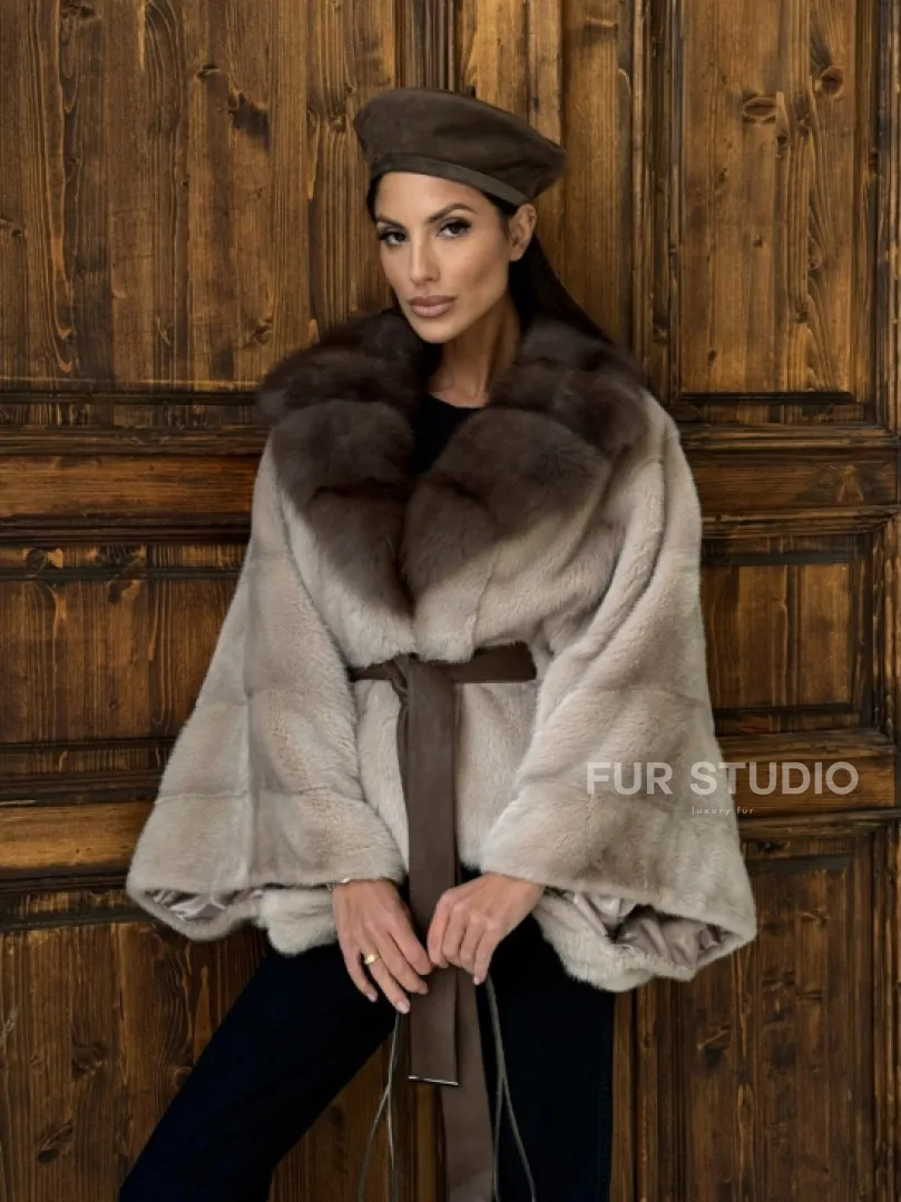 Женское меховое манто из норки  Pastel - 