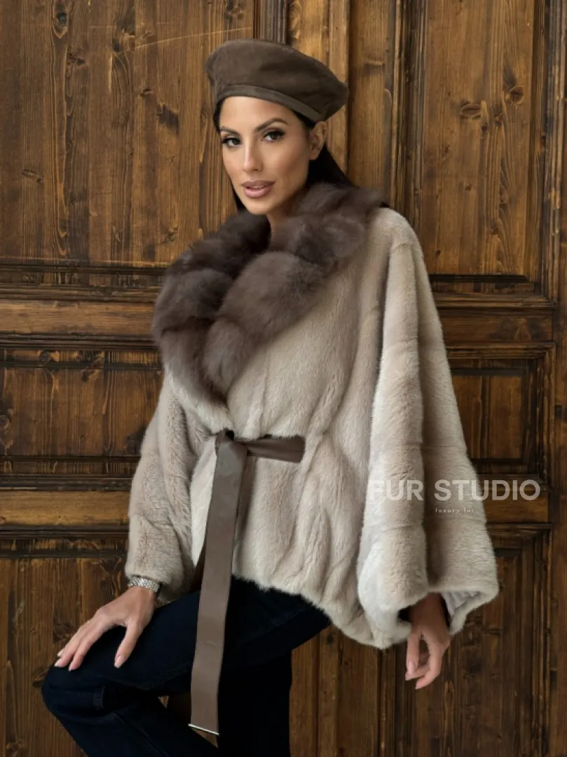 Женское меховое манто из норки  Pastel - 