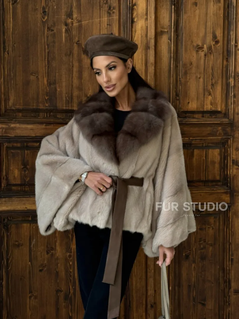 Женское меховое манто из норки  Pastel - 