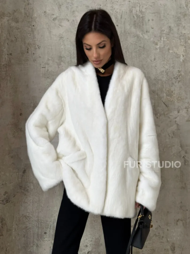 Белоснежный жакет - полушубок из меха норки SAGA FURS - фото 6