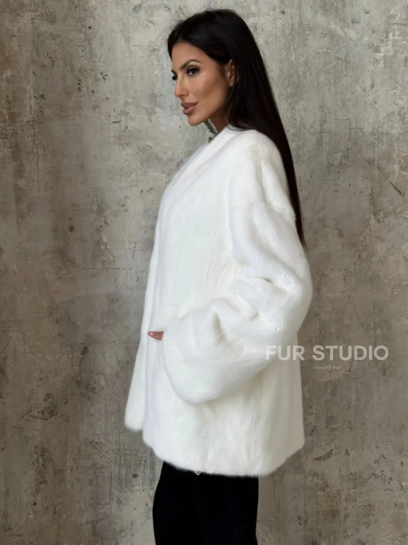 Белоснежный жакет - полушубок из меха норки SAGA FURS - фото 5