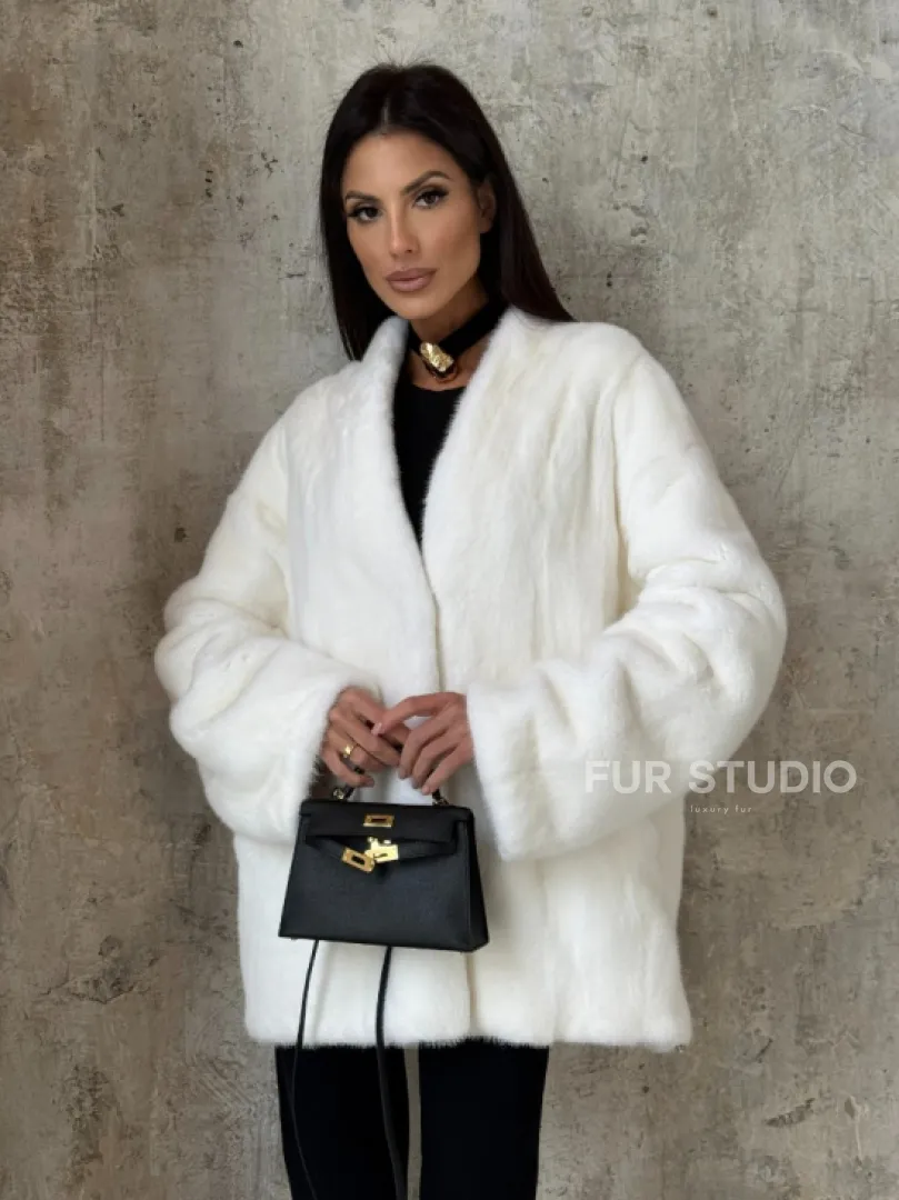 Белоснежный жакет - полушубок из меха норки SAGA FURS - фото 9