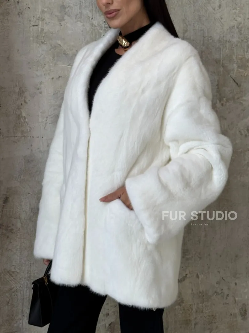 Белоснежный жакет - полушубок из меха норки SAGA FURS - фото 3