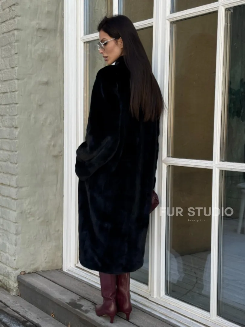 Элитная шуба из меха норки Luxury Fur Blackglama с V-образным воротником - фото 5