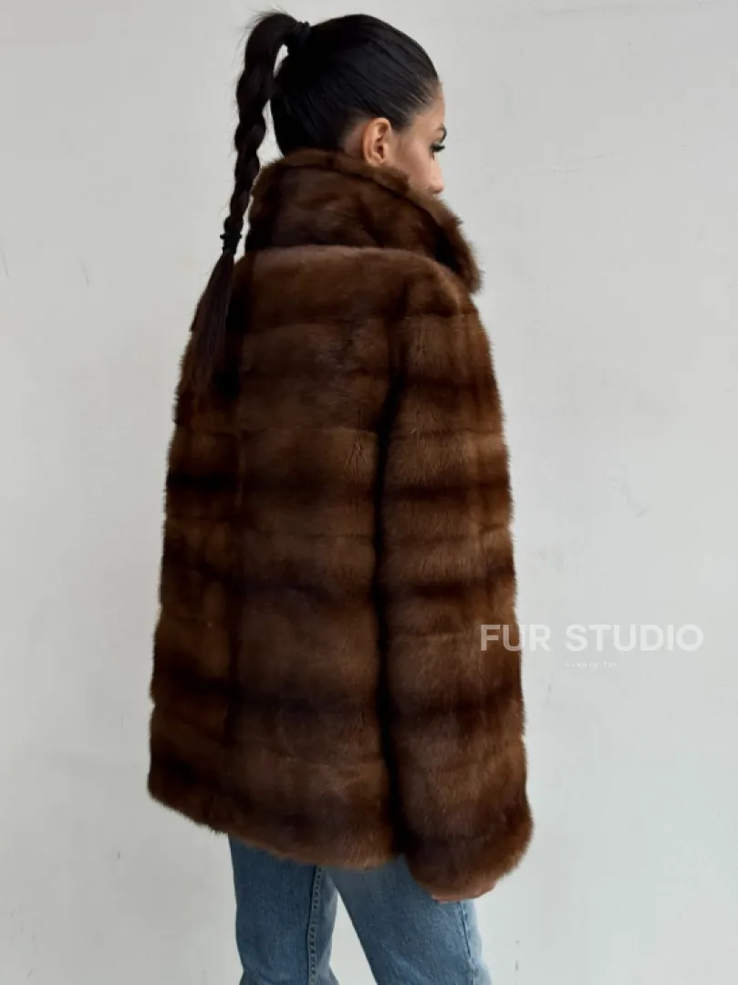 Шуба автоледи из соболиной норки, цвет соболь - фото 3