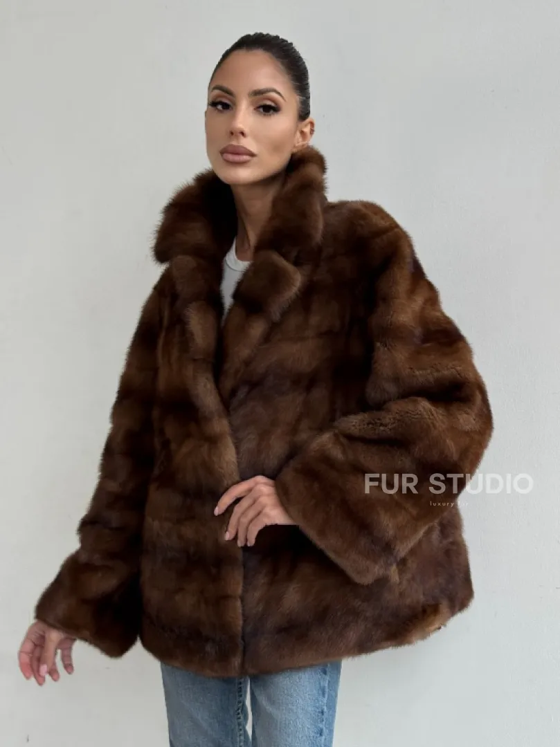 Шуба автоледи из соболиной норки, цвет соболь - фото 8