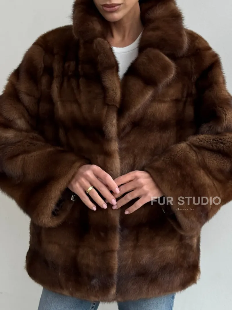 Шуба автоледи из соболиной норки, цвет соболь - фото 1