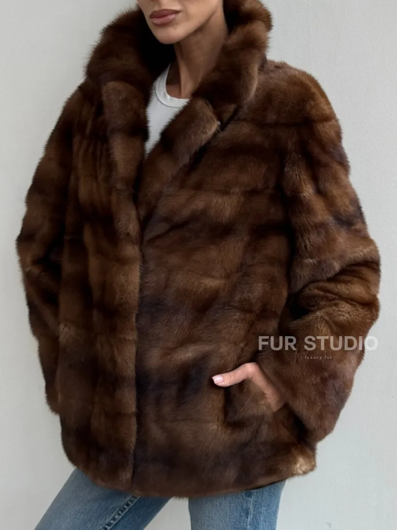 Шуба автоледи из соболиной норки, цвет соболь - фото 2