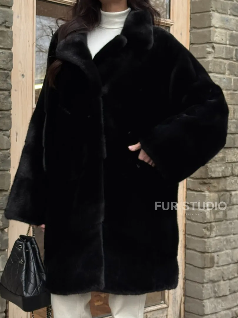 Меховое норковое полупальто из норки Blackglama с английским воротником - фото 1