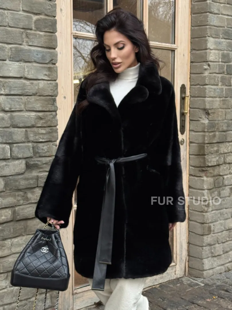 Меховое норковое полупальто из норки Blackglama с английским воротником - фото 2