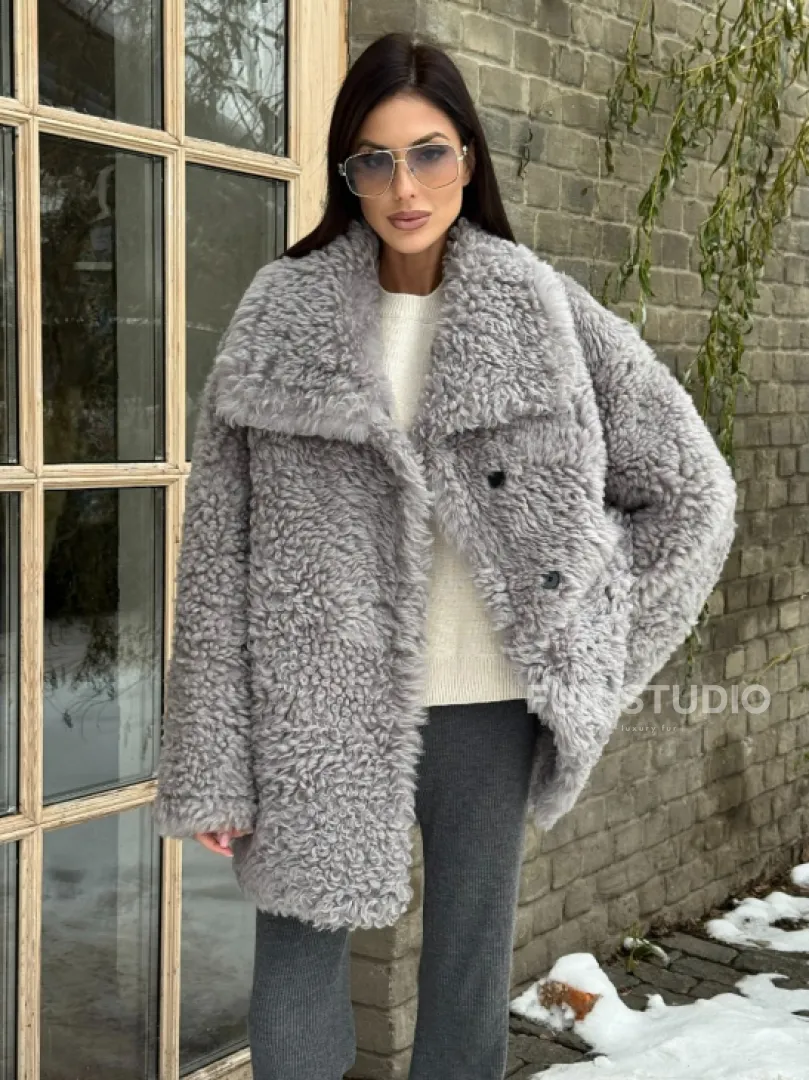 Короткая шубка - дублёнка из овчины - фото 7