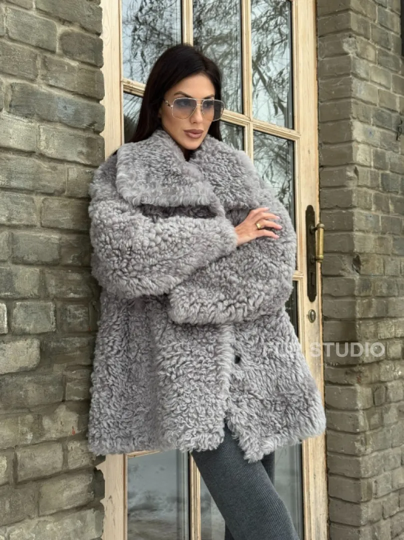 Короткая шубка - дублёнка из овчины - фото 13