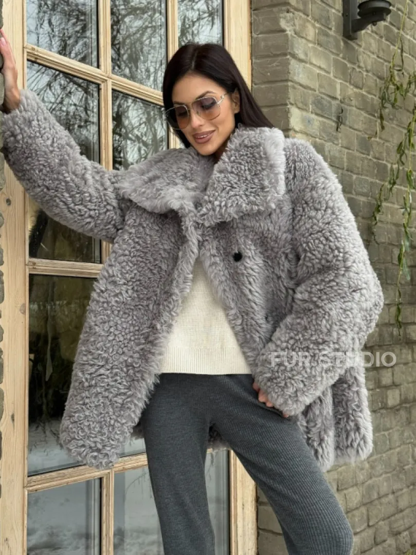 Короткая шубка - дублёнка из овчины - фото 11