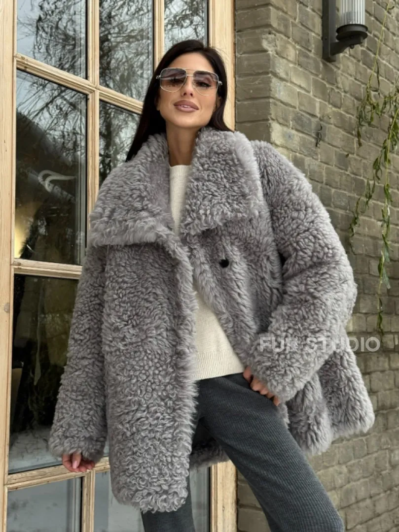 Короткая шубка - дублёнка из овчины - фото 12