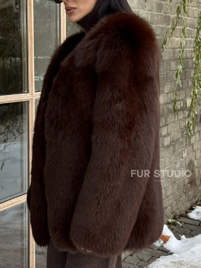 Шуба из меха песца цельные пластины Brown