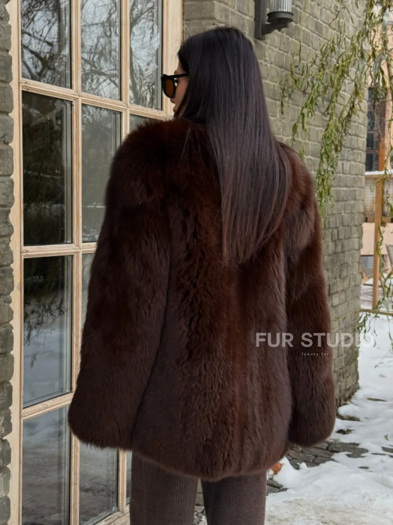 Шуба из меха песца цельные пластины Brown