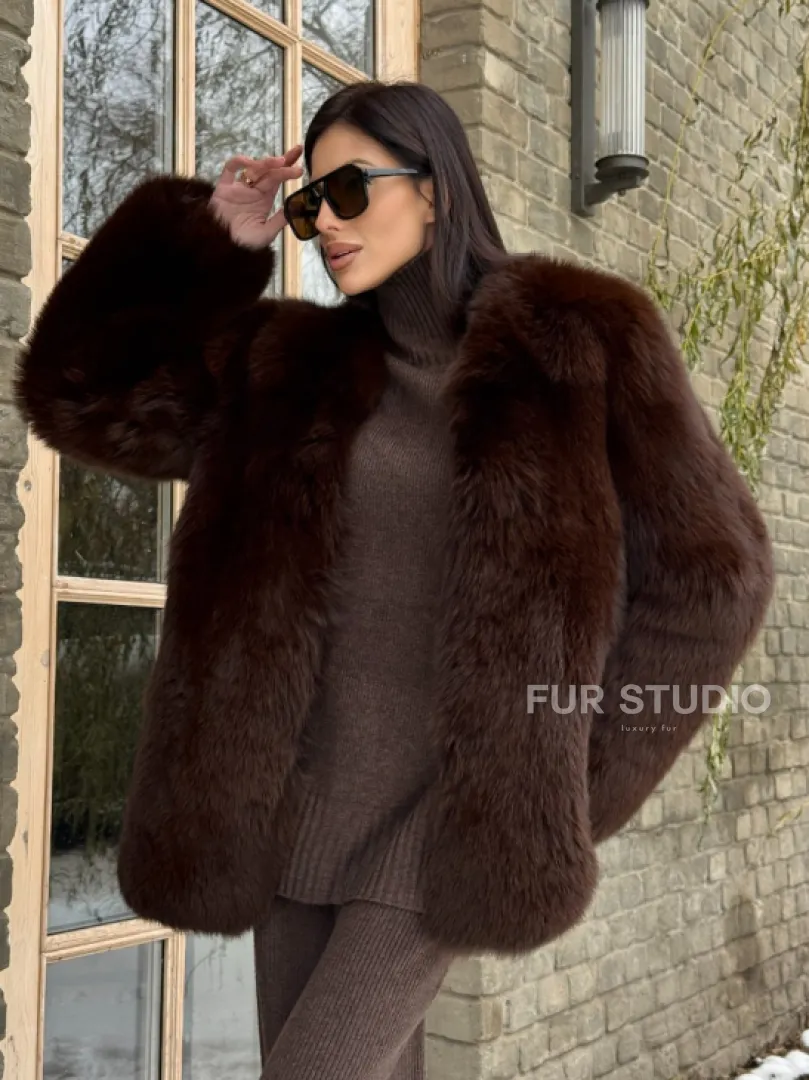 Шуба из меха песца цельные пластины Brown