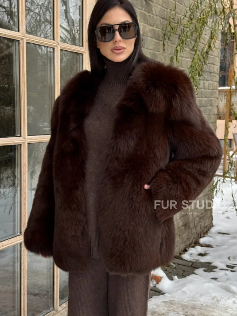 Шуба из меха песца цельные пластины Brown