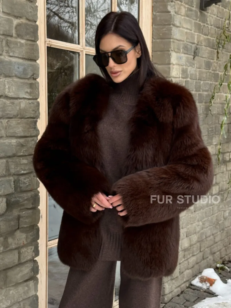 Шуба из меха песца цельные пластины Brown