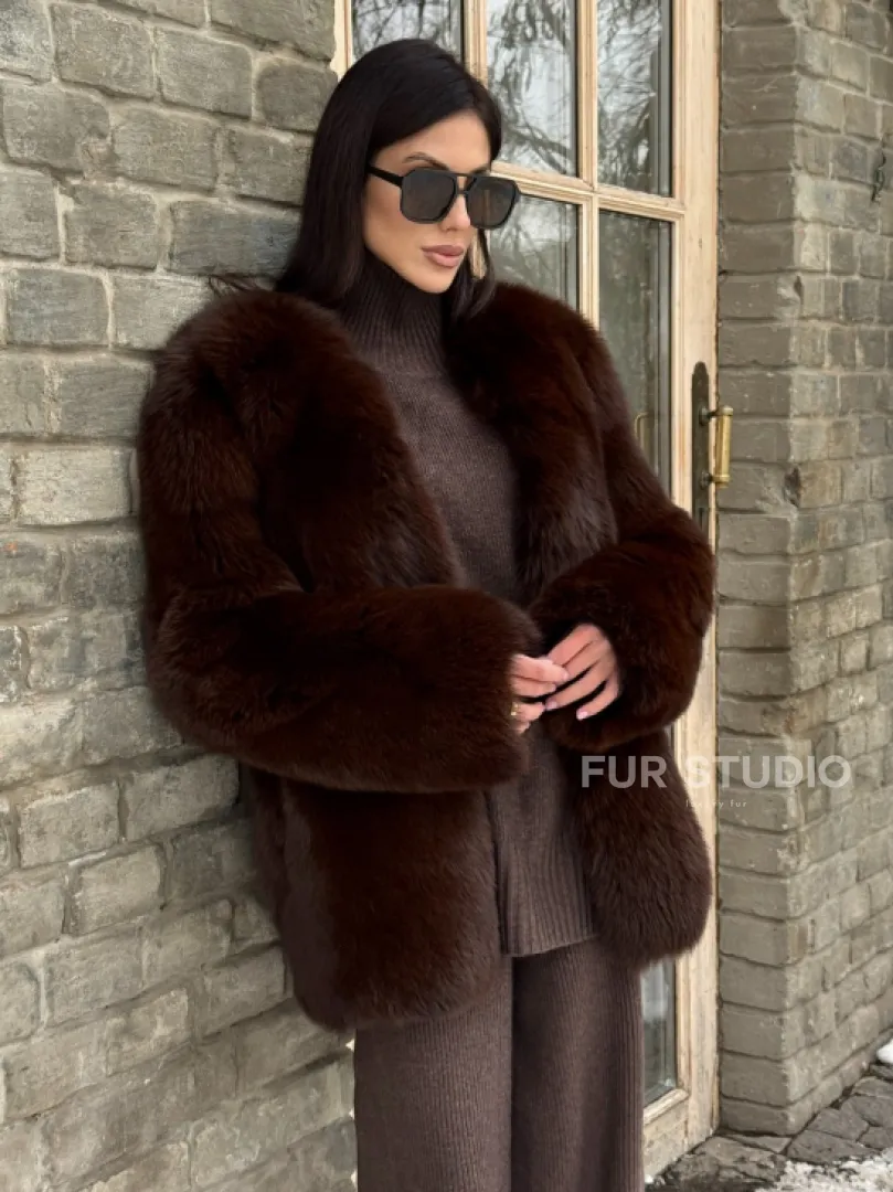 Шуба из меха песца цельные пластины Brown
