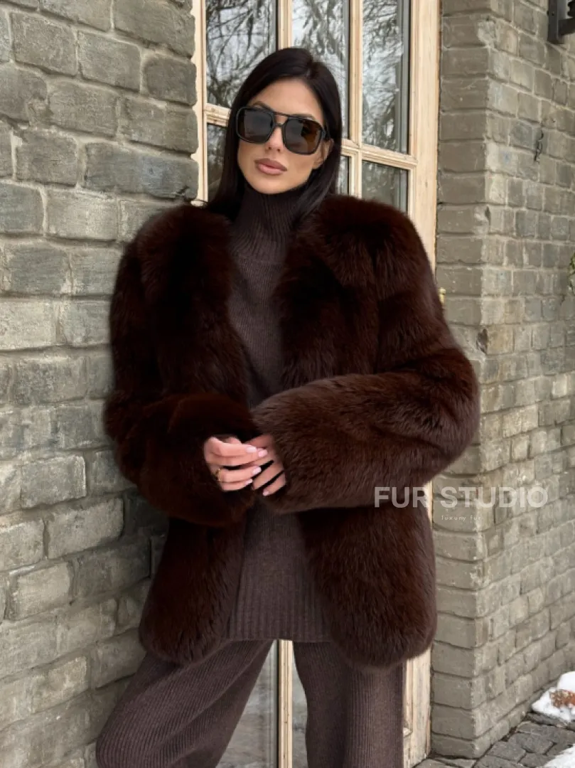 Шуба из меха песца цельные пластины Brown