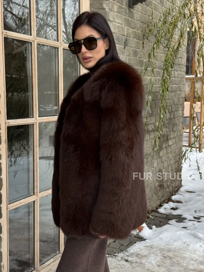 Шуба из меха песца цельные пластины Brown