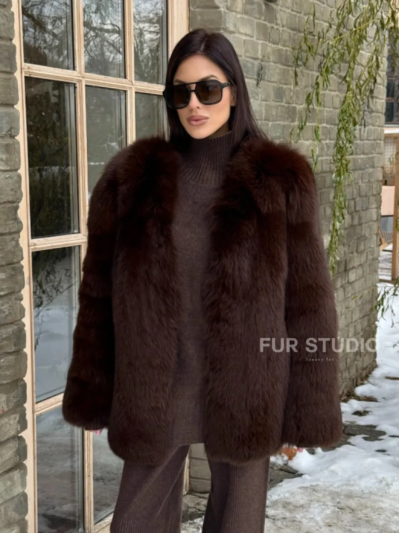 Шуба из меха песца цельные пластины Brown