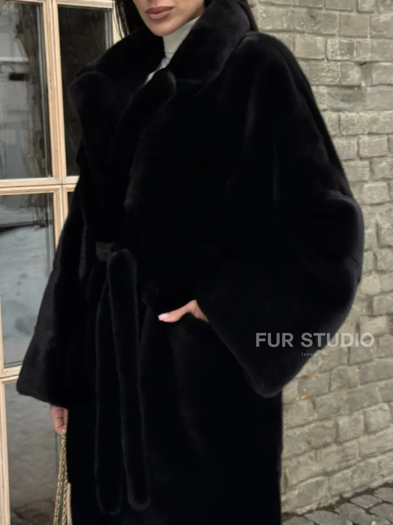 Шуба кимоно из норки Blackglama с английским воротником