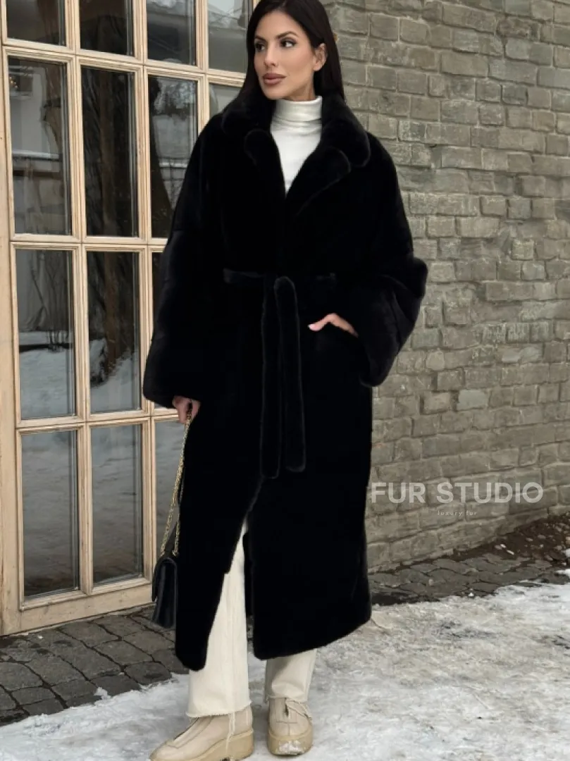 Шуба кимоно из норки Blackglama с английским воротником