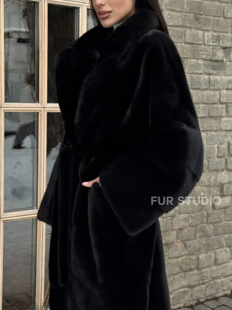 Шуба кимоно из норки Blackglama с английским воротником