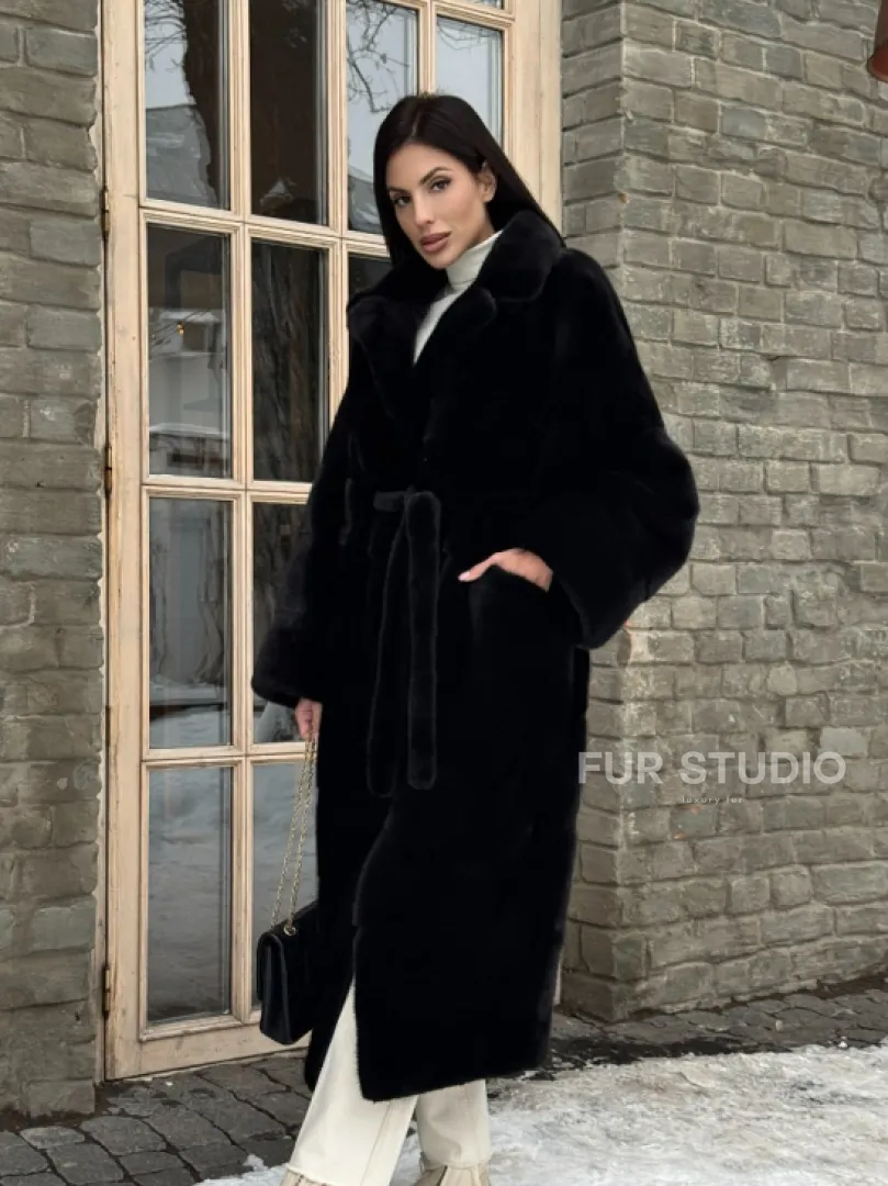 Шуба кимоно из норки Blackglama с английским воротником