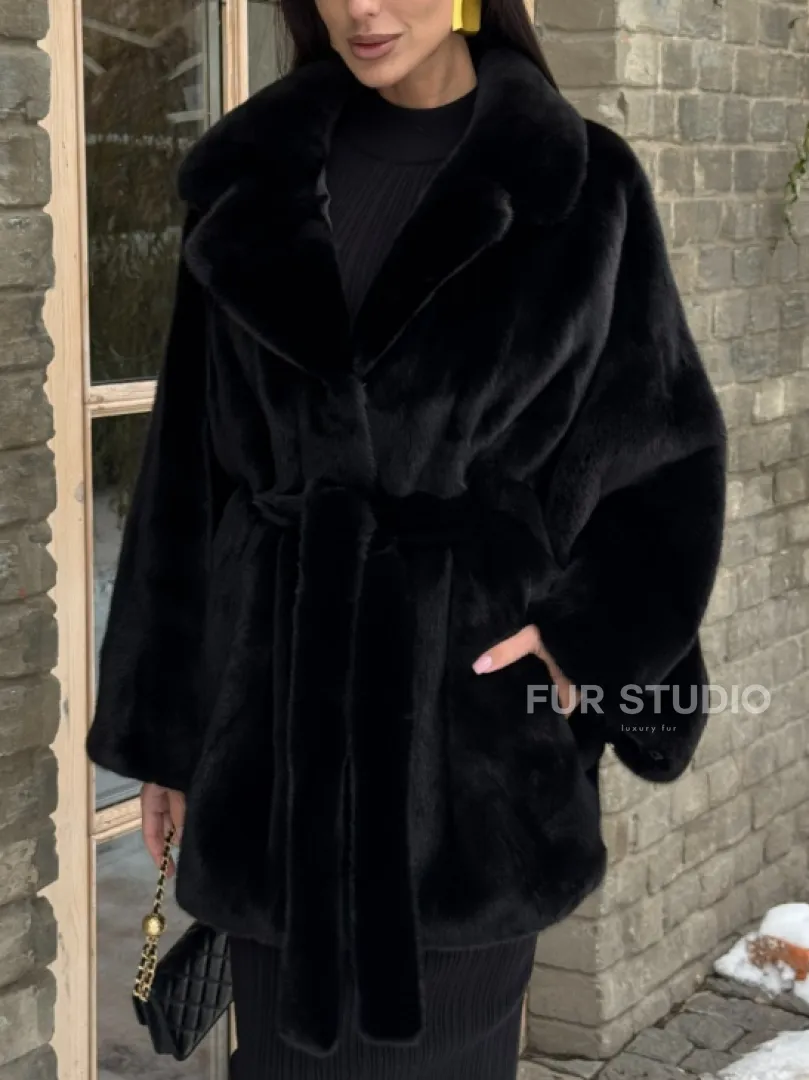 Шуба норковая летучая мышь из аукционной норки - английский воротник - фото 4