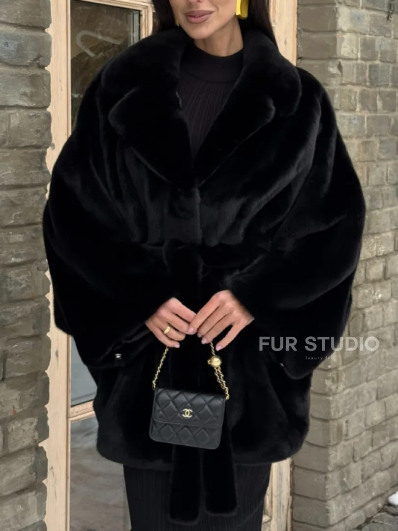 Шуба норковая летучая мышь из аукционной норки - английский воротник - фото 5