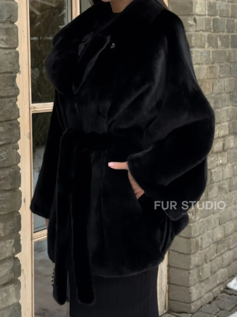 Шуба норковая летучая мышь из аукционной норки - английский воротник - фото 3