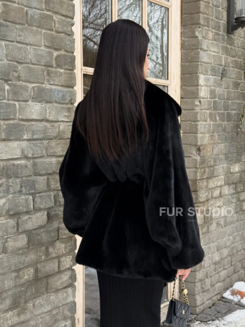 Шуба норковая летучая мышь из аукционной норки - английский воротник - фото 10
