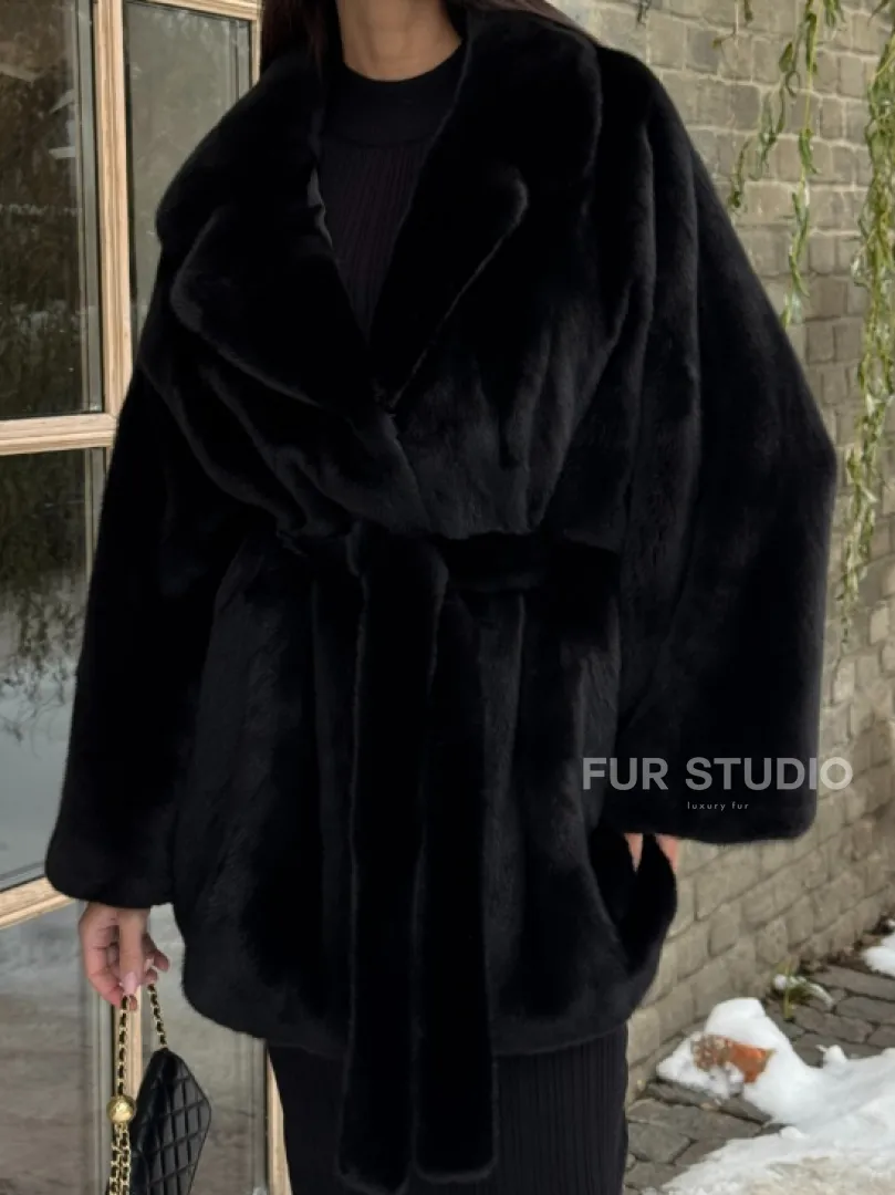 Шуба норковая летучая мышь из аукционной норки - английский воротник - фото 2