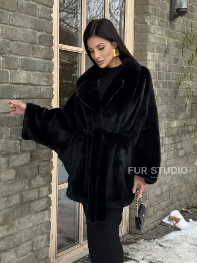 Шуба норковая летучая мышь из аукционной норки - английский воротник - фото 11